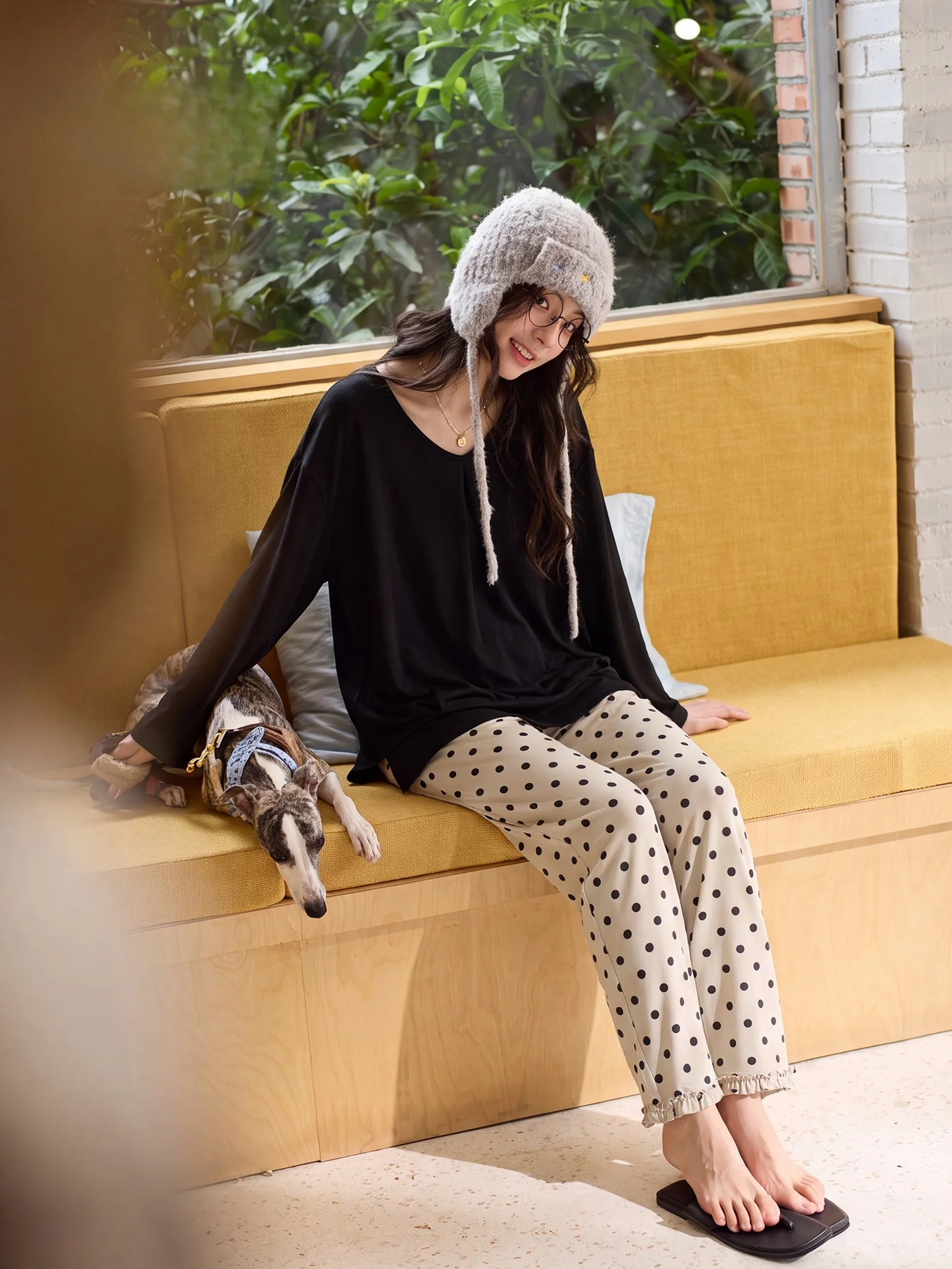 nuovo-pigiama-in-puro-cotone-da-donna-2026-autunno-inverno-indossabile-anche-fuori-casa-top-nero-a-pois-maniche-lunghe-pantaloni-lunghi-abbigliamento-per-casa