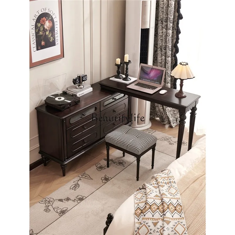 French medieval all-solid wood dressing table integrated storage locker