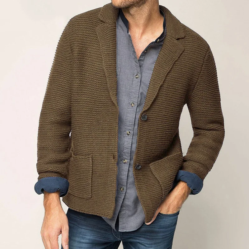 2024 autumn/winter new sweater cardigan men's lapel knitted suit jacket cross-border Amazon European and American men's clothing