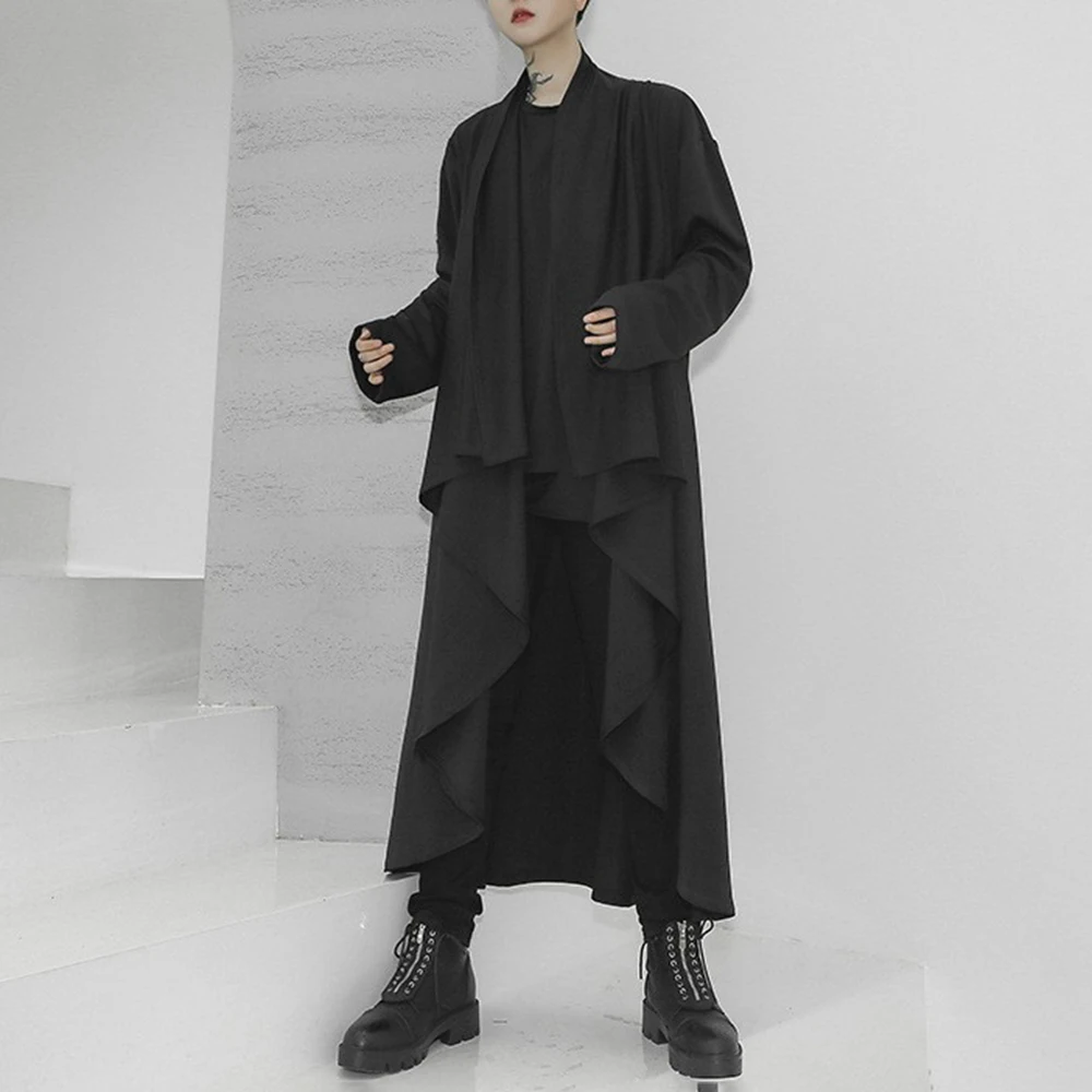 XS-5XL New Winter Men's Solid Color Long Trench Coat American Retro Fashion Trend High Street Casual Loose Simple Men's Top