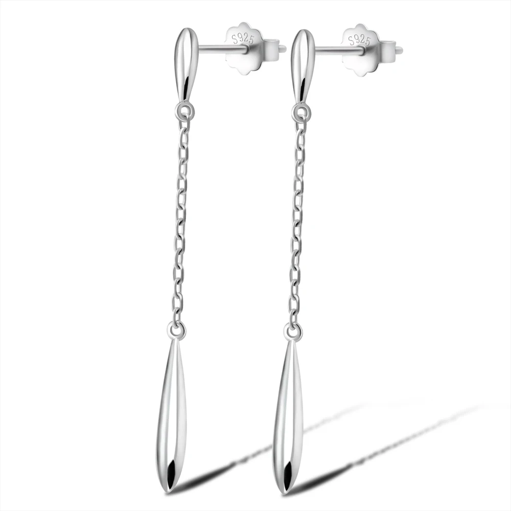 Women 925 Sterling Silver Water-Drop Dangle Earrings Chain For Teen Girls Ear Stud Long Earrings Tassel Fine Jewelry Gift