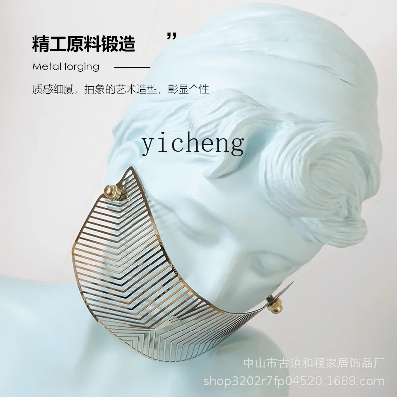 DSA light luxury hotel sculpture display ornament leather resin art figure statue masked girl desk decoration