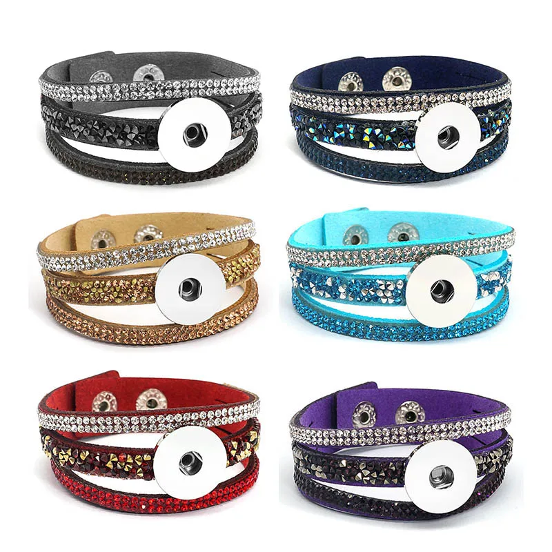 Rhinestone crystal stones velvet Korean Suede soft bracelets Colorful Charming bangle fit 18mm snap buttons DIY jewelry