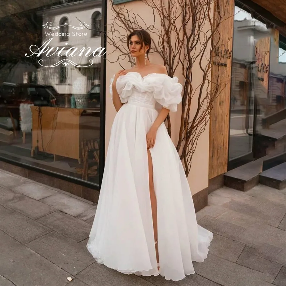 

Aviana индивидуальное бальное платье с открытыми плечами и пышными рукавами, свадебное платье с высоким разрезом, элегантное романтическое свадебное платье трапециевидной формы 2025