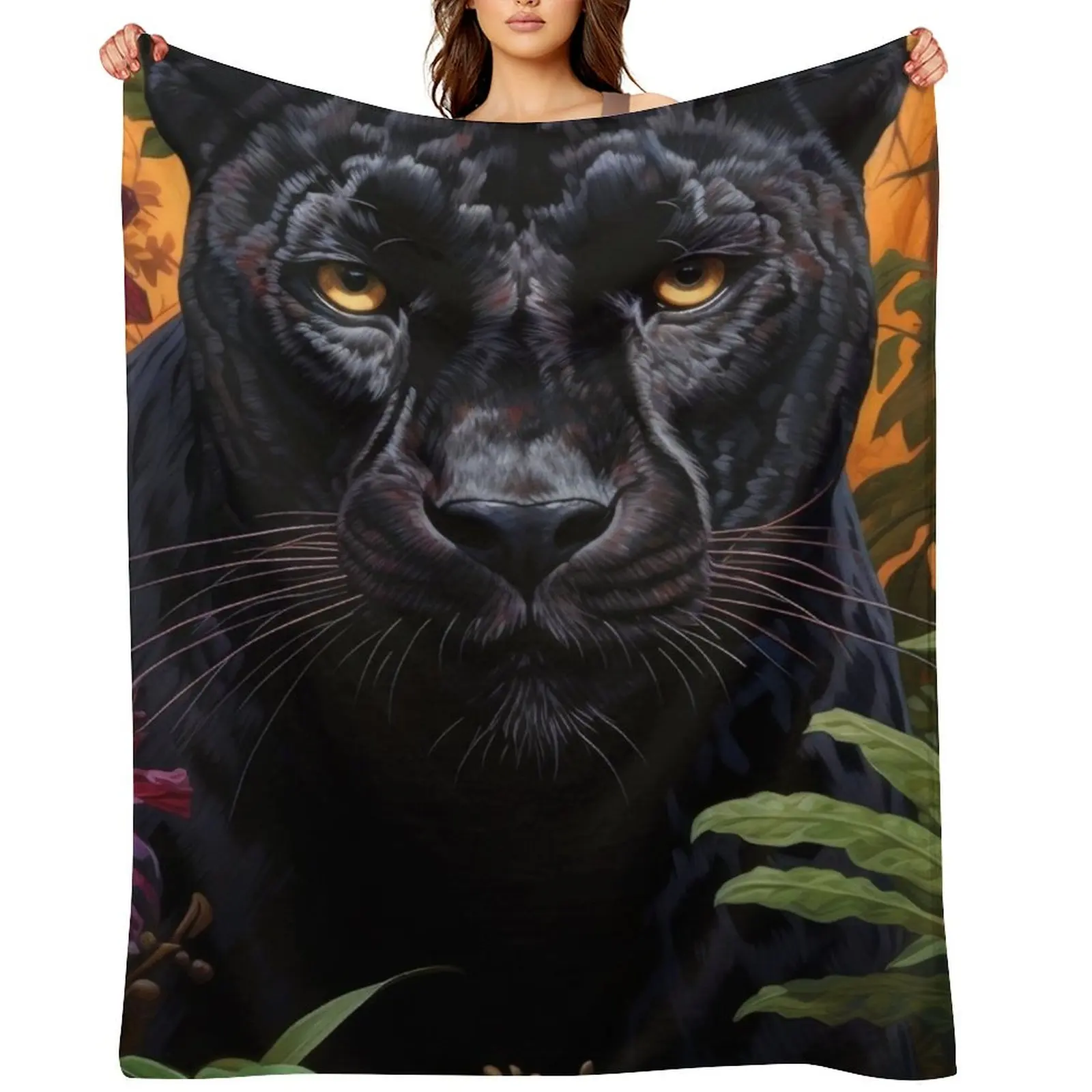 

Black Panther in Jungle Throw Blanket Beautifuls Cute Plaid Furry Sofa Throw Blankets