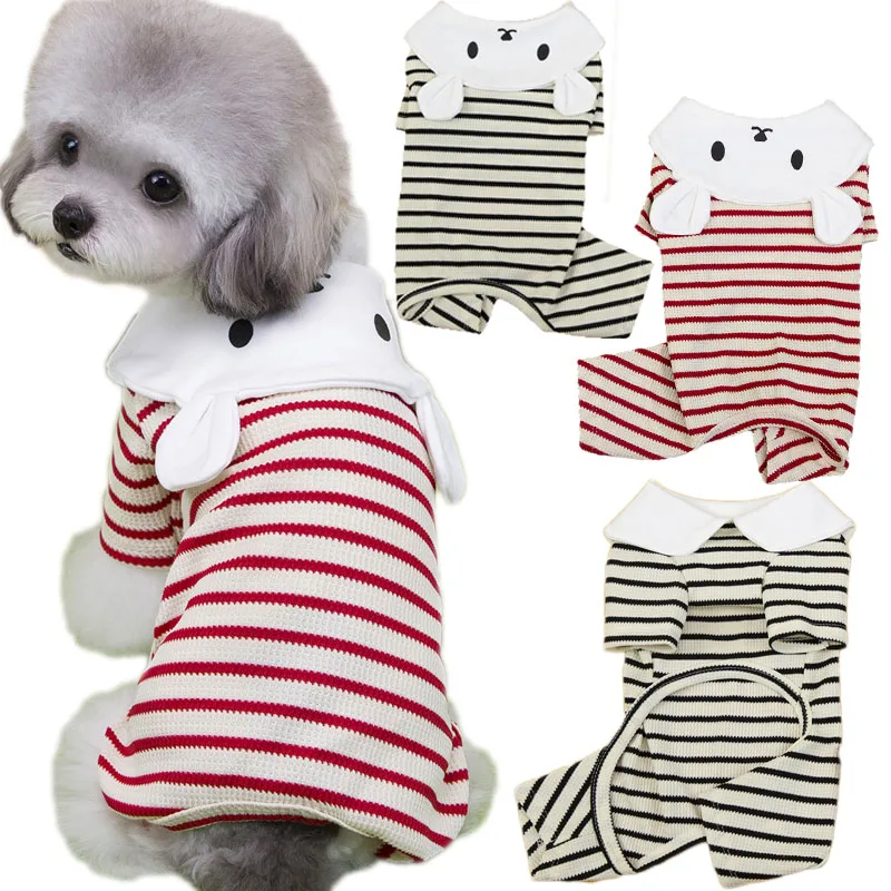 

Red Black Strips Dog Clothes Soft Costume O-Neck Jumpsuit Overalls For Small Dogs Shih Tzu Chihuahua Puppy Bodysuit Pajamas Suit