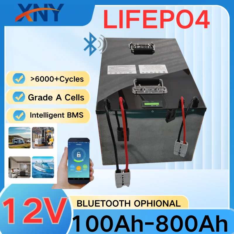 

12V 100Ah Lifepo4 Battery 150Ah 300Ah 500AH 600AH 800AH for 1200W 2500W Outdoor Boat RV Truck Solar Panel Inverter Camping
