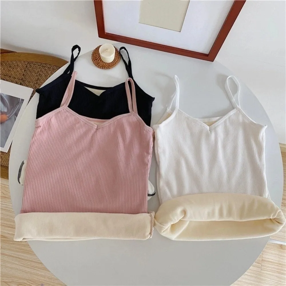 V Neck Women Thermal Camisole Thermal Sleeveless Warm Suspender Vest Thickened Slim Fit Plush Vest Underwear Autumn Winter