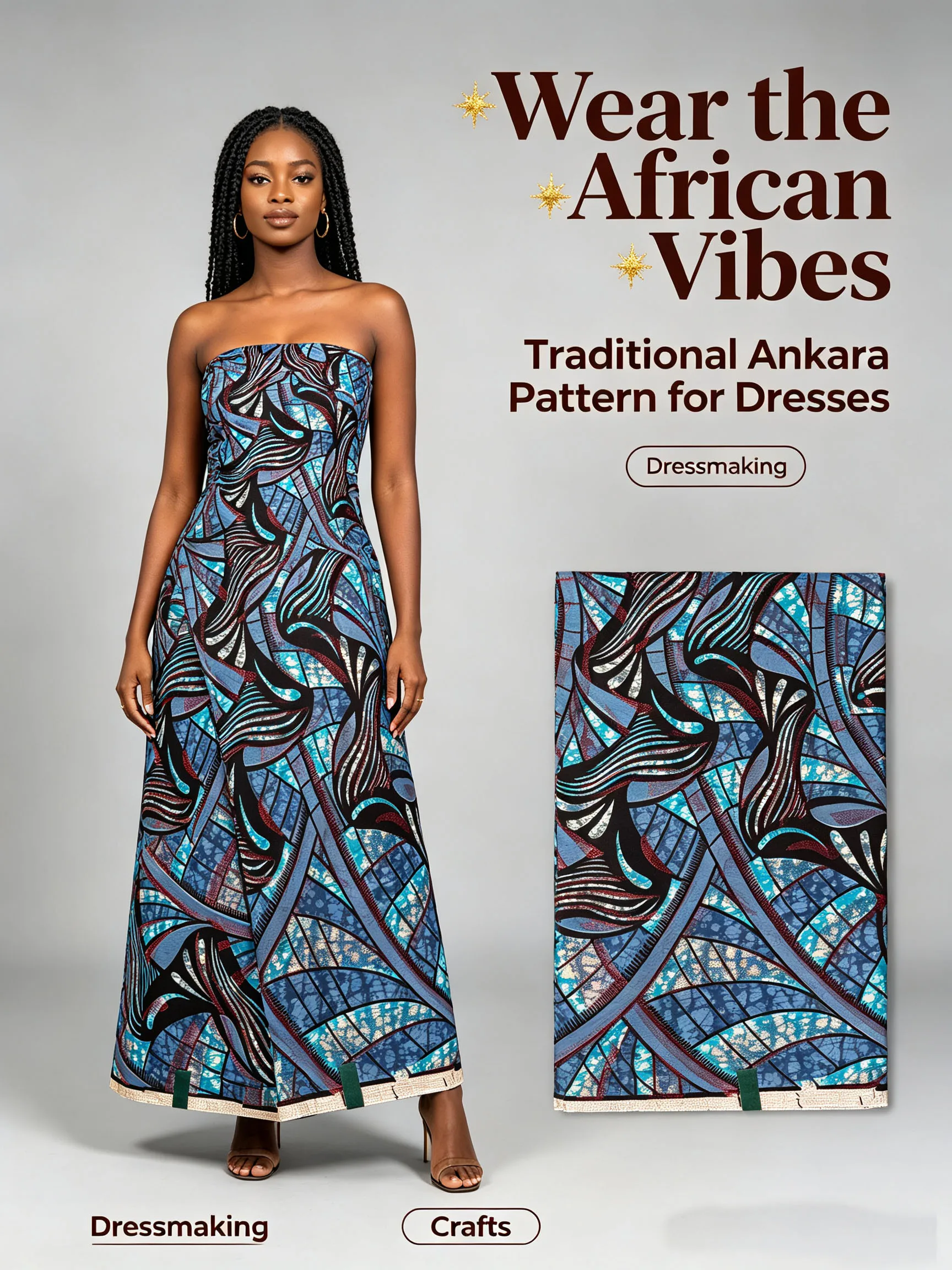 Luxury Golden Glitter African Ankara Wax Fabric 100% Cotton Blue Geometric Print Pagne Hollandais Batik Cloth For Women Dress Se view 3