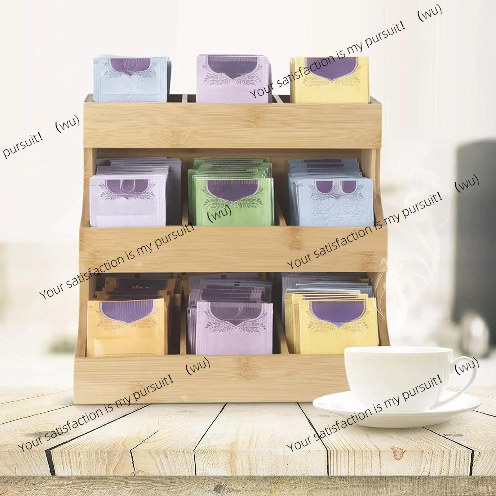Tea Bag Storage Vertical Display Rack Wooden Container for Kitchen Cabinet Dormitory Storage Room Office