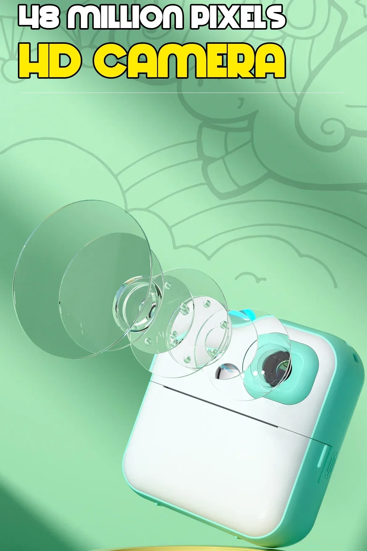 Caméra à impression instantanée pour enfants, dessin animé, Portable, pour l'extérieur, MiNi caméra à impression thermique, enregistre Parent-enfant, bonnes fois, jouets