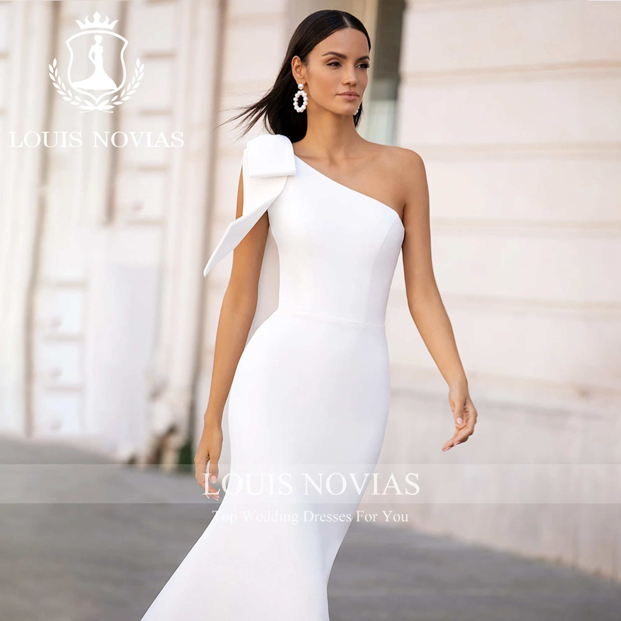 

LOUIS NOVIAS New Arrival For Women Elegant One Shoulder Sleeveless Bow Trumpet Satin Wedding Gown Vestidos De Novia