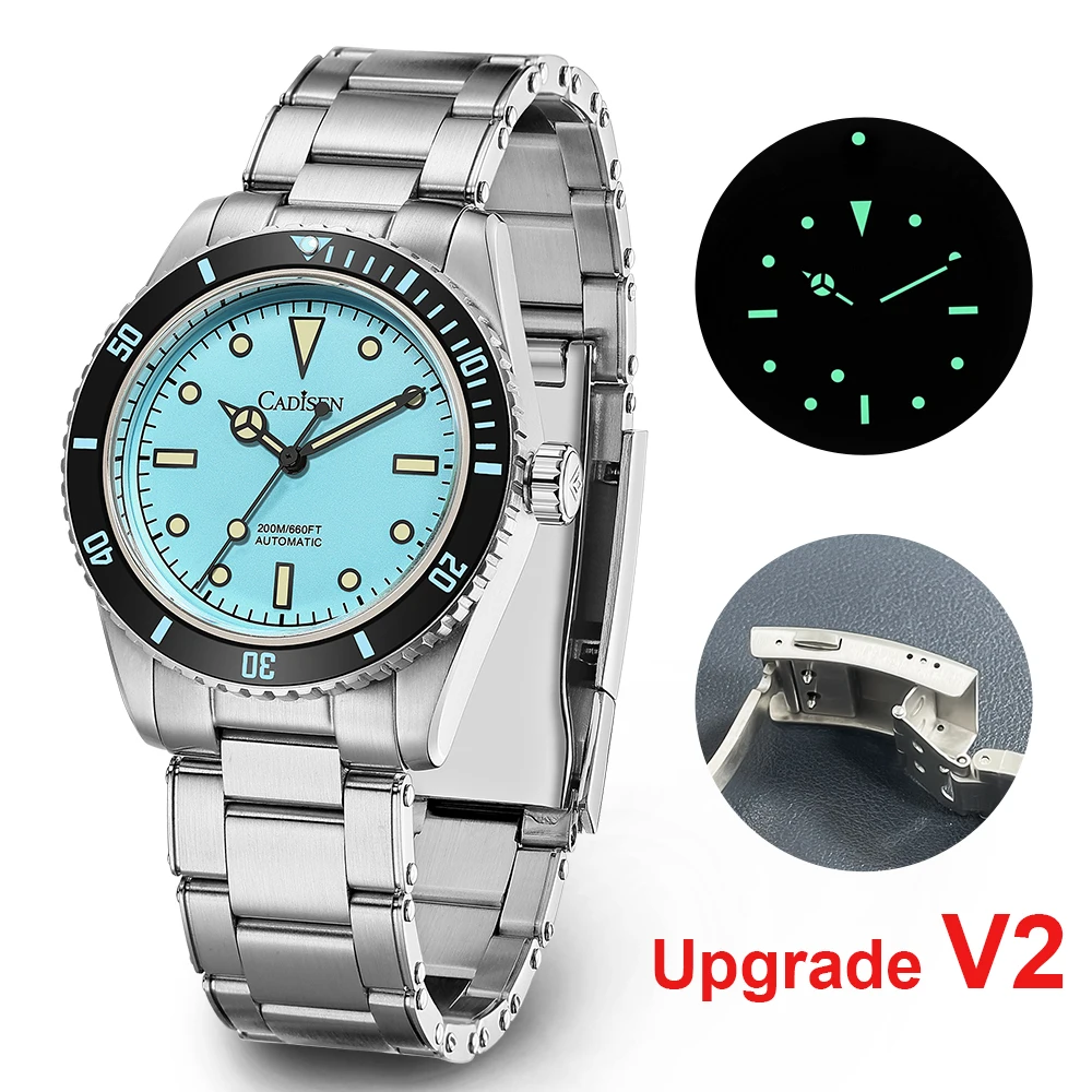 CADISEN Water Ghost Series Classic Blue Dial Luxury Men Automatic Watches Stainless Steel 200m Waterproof NH35 Mechanical Watch