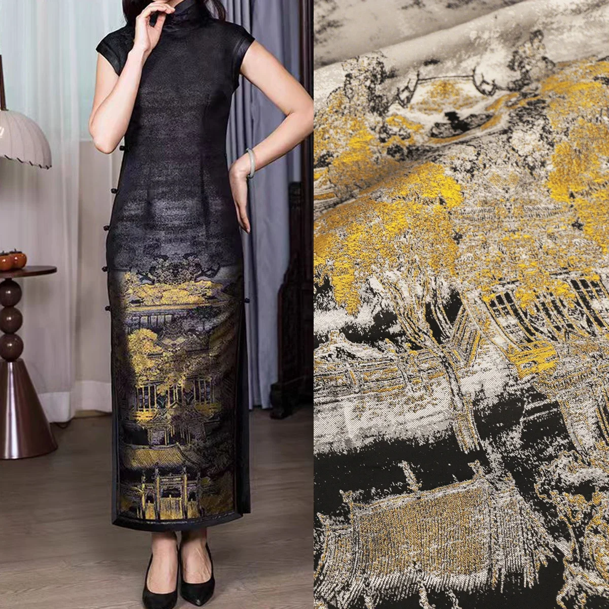 

"FS128 Han Palace Autumn Moon" 120CM/155CM high-end imitation Song brocade fabric women's top cheongsam fabric