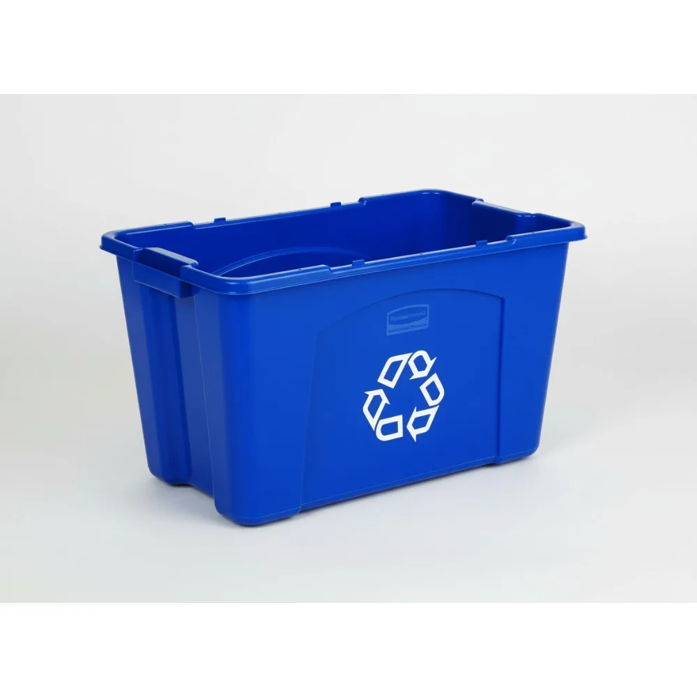 

18 Gallon Stackable Recycling Bin for Paper Packaging, Durable Indoor Outdoor Use in Homes Garages Commercial Facilities Blue