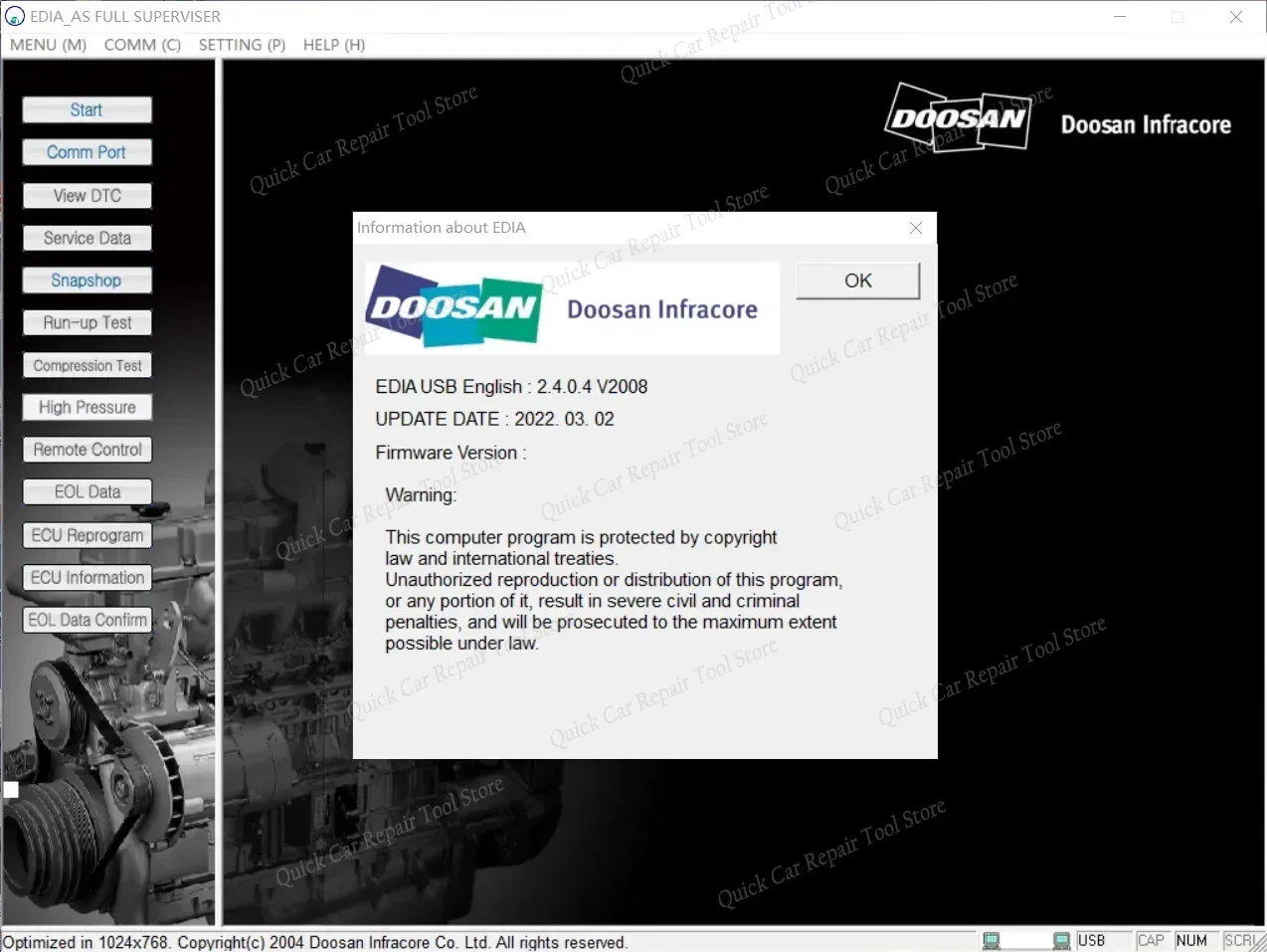 AutoCD Doosan E-Doctor Engine Diagnostic 2.4.0.7 (EDIA) 2023 Construction+Industry+AS FULL Software Package+keygen