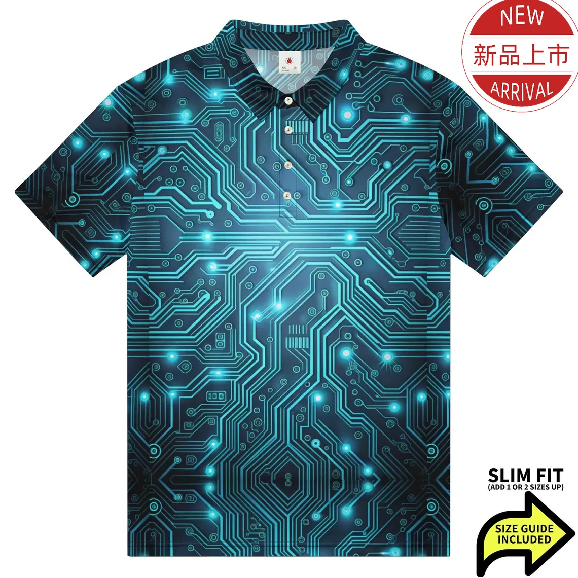 Men's Casual Short Sleeve Polo Shirt 3D Cpu Circuit Board Print POLO Tee Sporty Style Trend Quick Dry Polyester Shirt For Summer