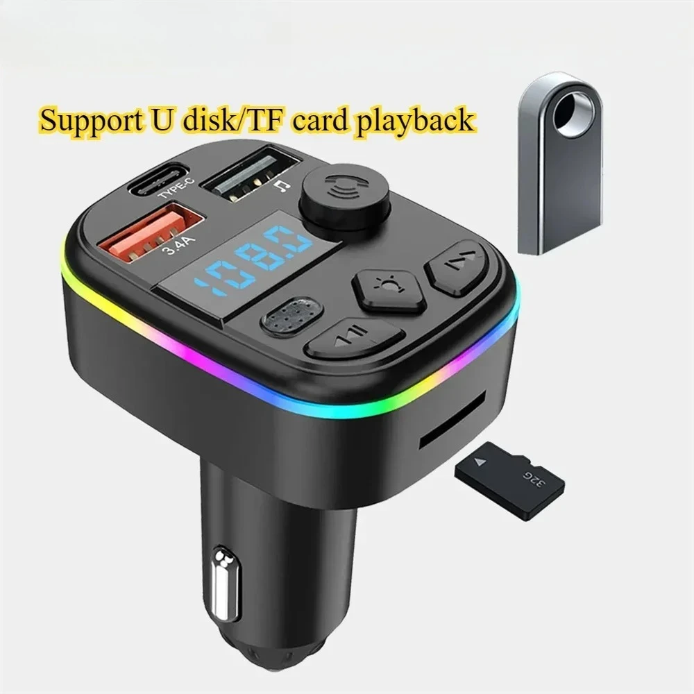 Type C Car FM Transmitter Bluetooth 5.0 Car Charger With MP3 Player Support TF Card U Disk Auto Radio Handsfree Wireless Car Kit
