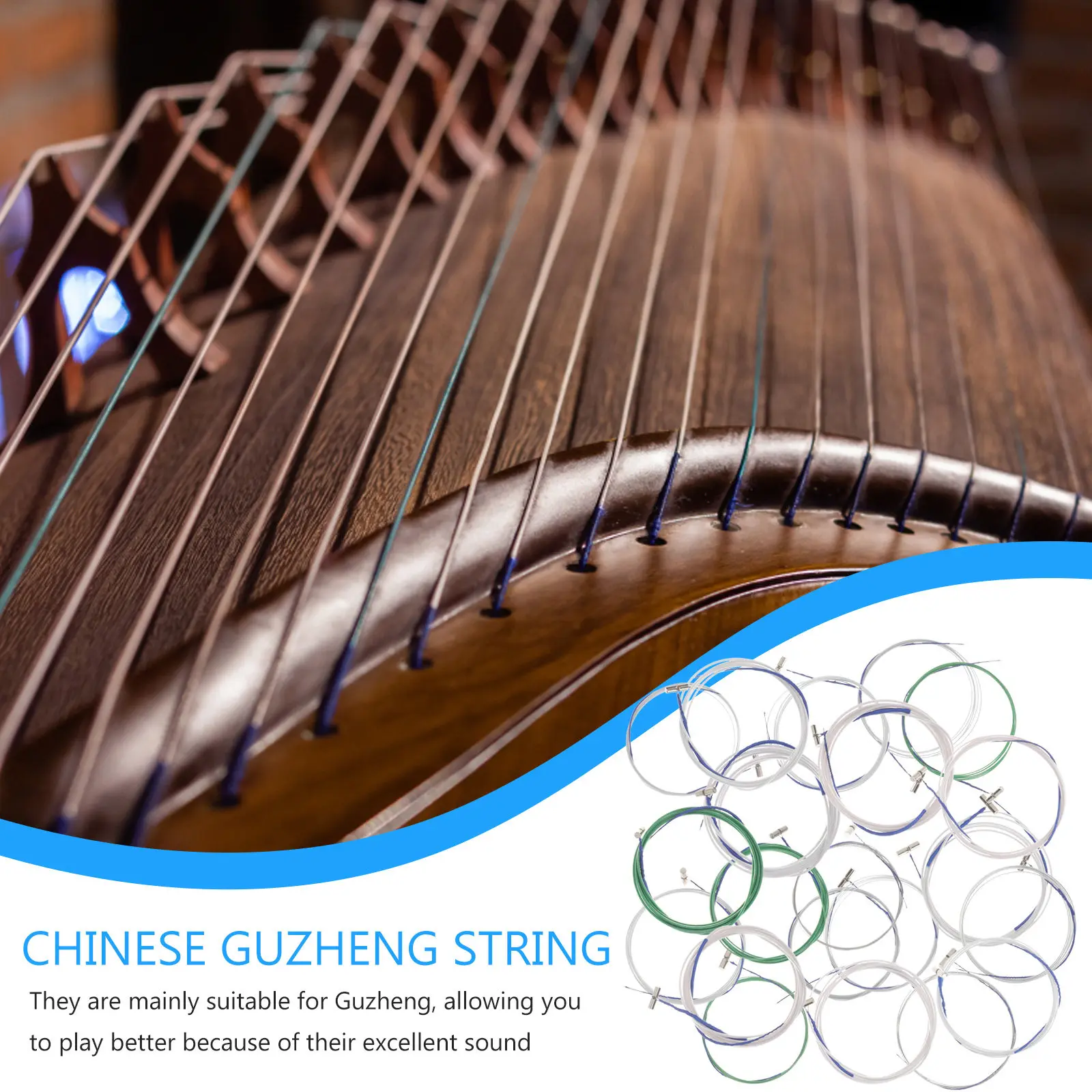 21Pcs Guzheng Replacement Strings Professional Grade Acoustic Guzheng String Set Clear Comfortable Tone Strong Resonance Long