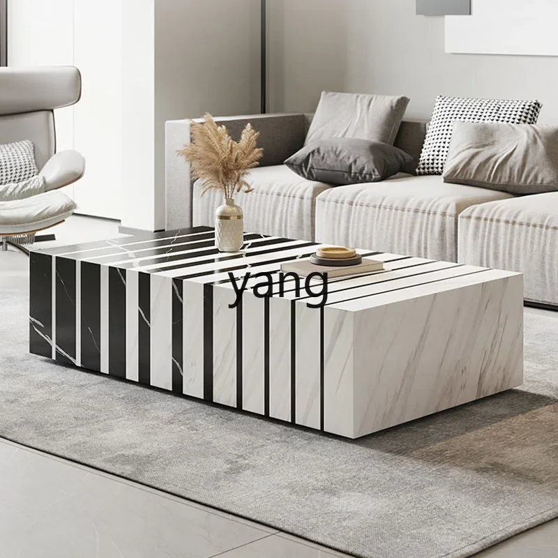 LTT。 Italian coffee table piano keys natural marble edge table Nordic Internet celebrity rectangular tea table
