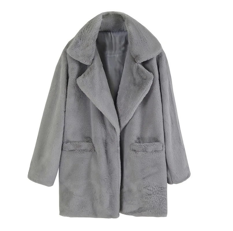 New Woolen Women's Mid-length Casual Jacket Fashion Solid Color Loose Plush Coat Imitation Fur Coat  Autumn and Winter Wear