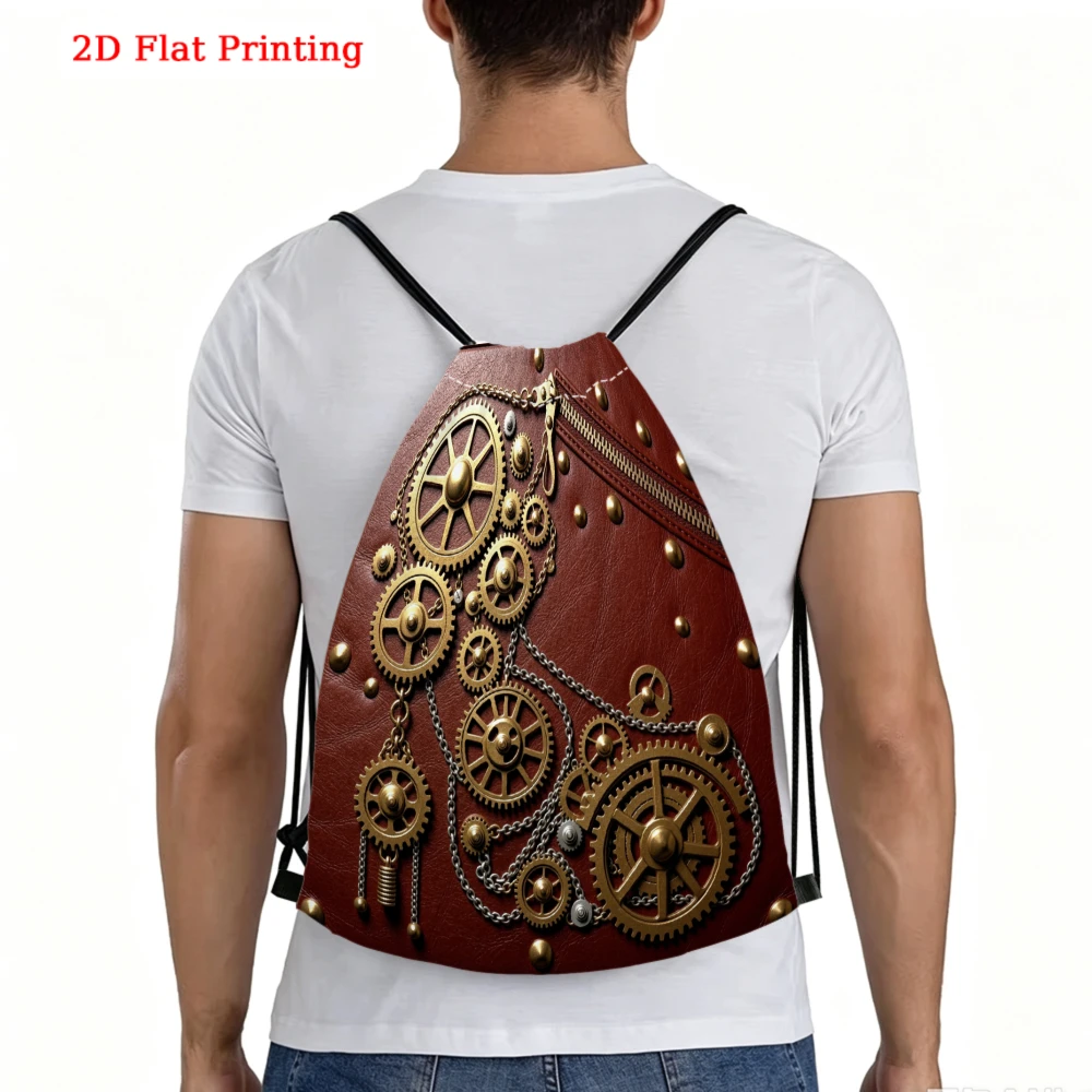Steampunk Gear Chain Print Drawstring Bag Travel Shoe Bag Fitness Sports Backpack Outdoor