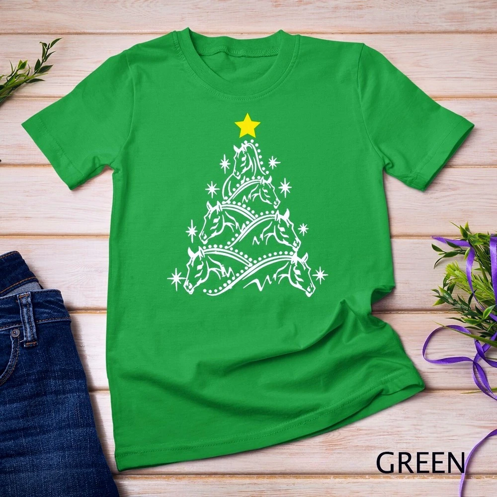 

Horse Tree Christmas Funny Design T-shirt Horses Xmas Tee Gifts for Men Women Horse Enthusiast TShirt Summer Cotton Short Sleeve
