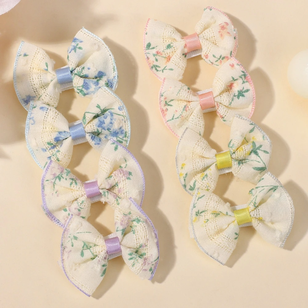 

4pc/set Sweet Cotton Floral Prints Bow Hair Clips for Baby Girls Lovely Ribbon Bowknot Hairpins Barrettes Party Headwear Gift