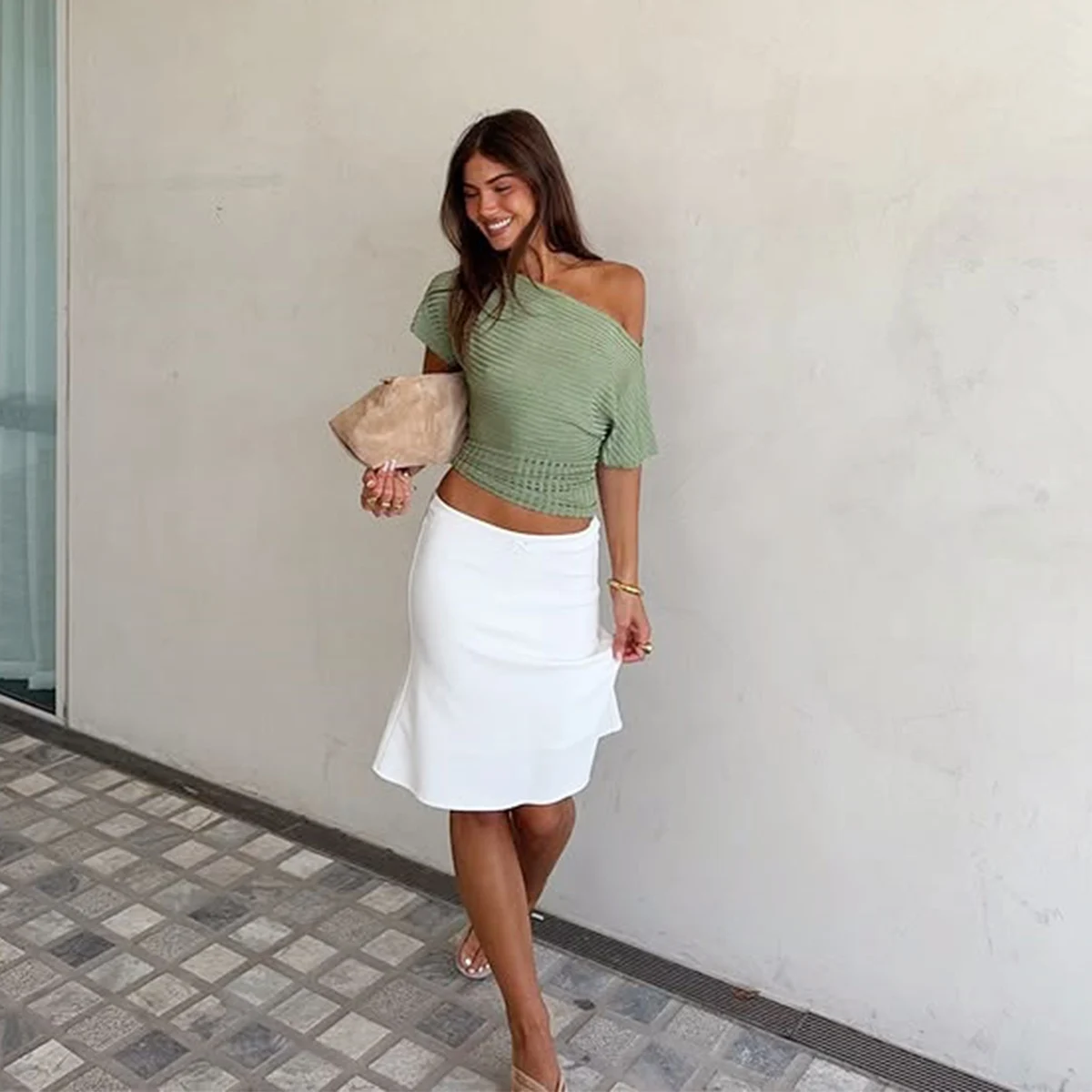 

White Satin Mini Skirts Knee Length Sheath Short Skirt For Women To Party Girls Formal Wear