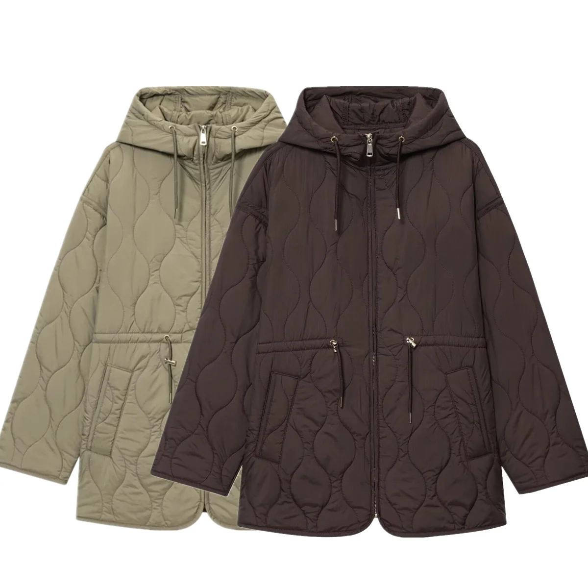 Maxdutti Minimalist Quilted Cotton Parka Coat Jacket Fashionable Casual Hooded Jacket With Drawstring Cinched Waist Coat