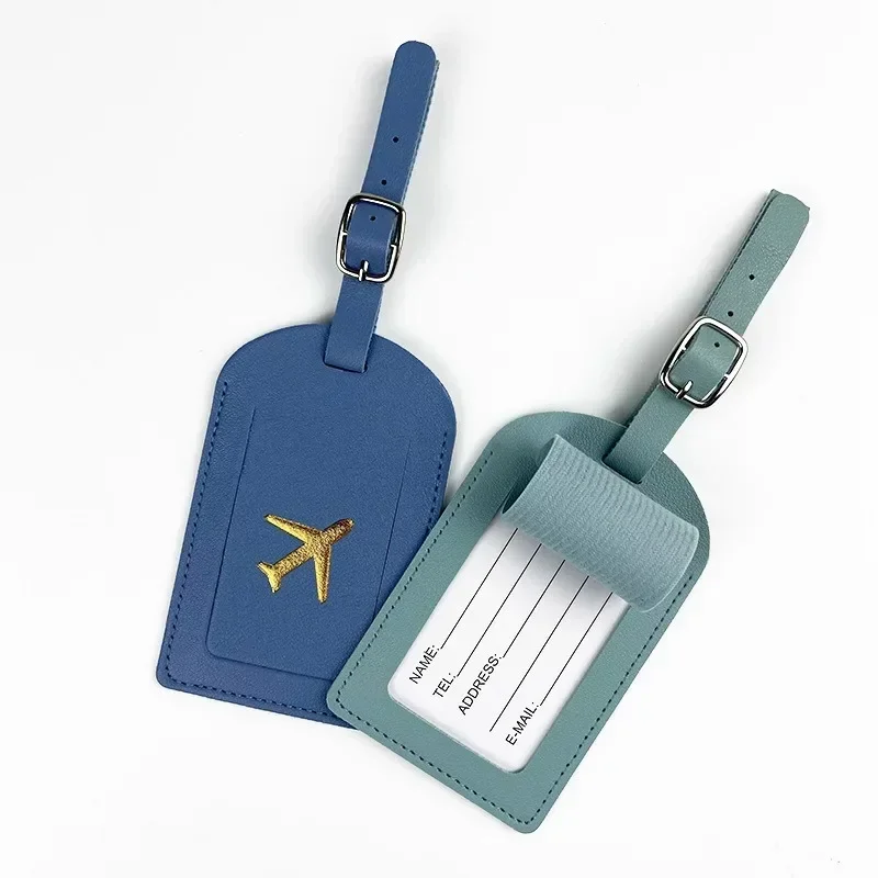 Stamped Leather Business Luggage Tag Suitcase Address Label Luggage Boarding Case Label Name ID Address Clip Travel Accessories