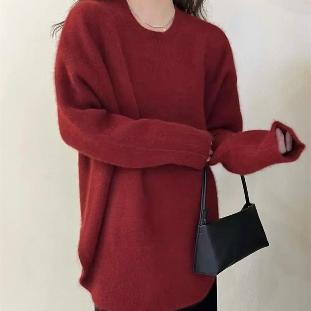 بسيطة غير النظامية طويلة الأكمام تريكو فضفاض قاع قميص سترة أعلى البلوز الخريف الشتاء محبوك أعلى للنساء الإناث #4