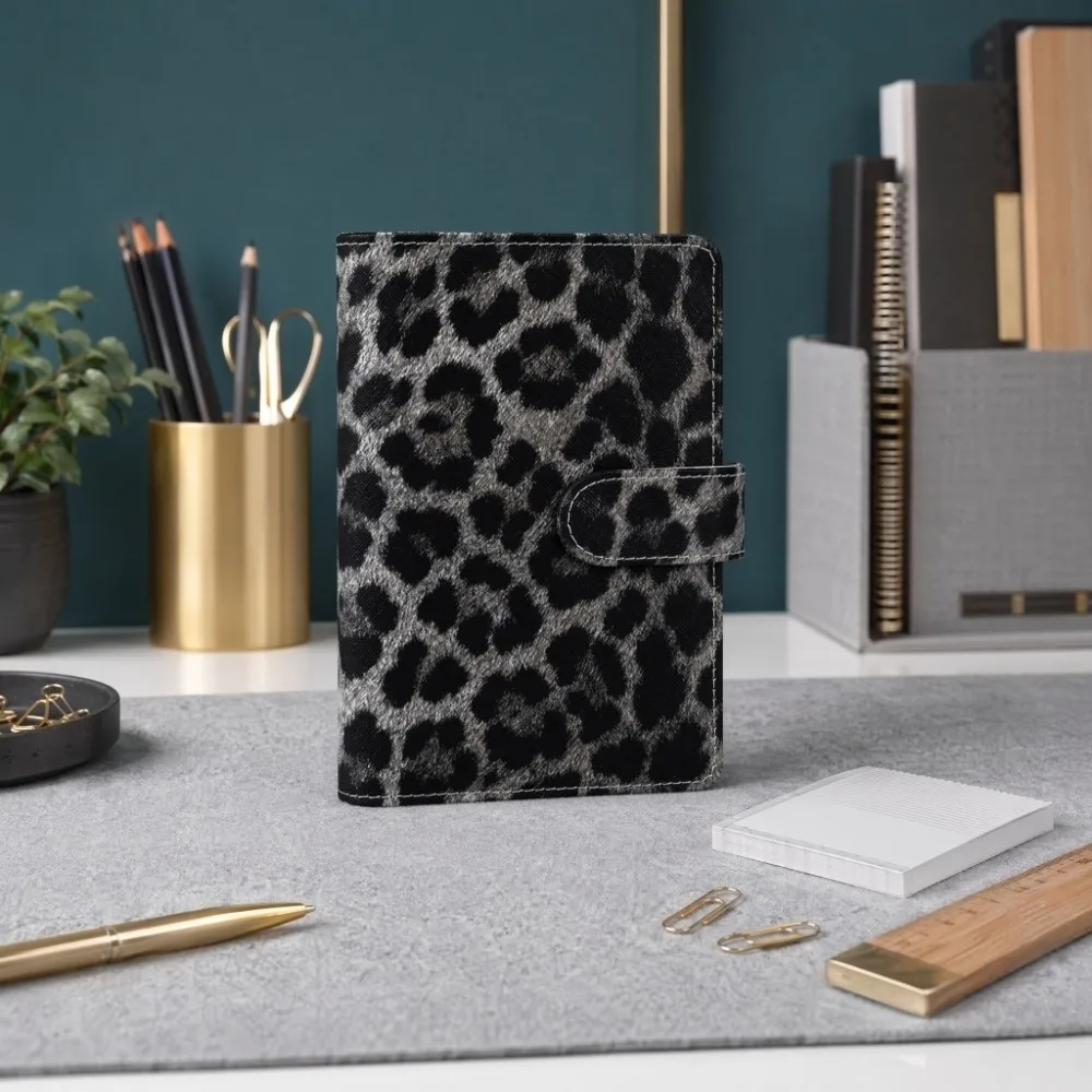 Mini A6 Money Saving Binder Marbling/Leopard Print Faux Leather Savings Challenges Book Durable Waterproof Mini Budget Binder