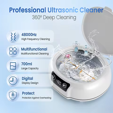 KUNPHY 700ml Ultrasonic Cleaner Bath Timer for Jewelry Parts Glasses Manicure Stones Cutters Dental Razor Brush Ultrasound Sonic