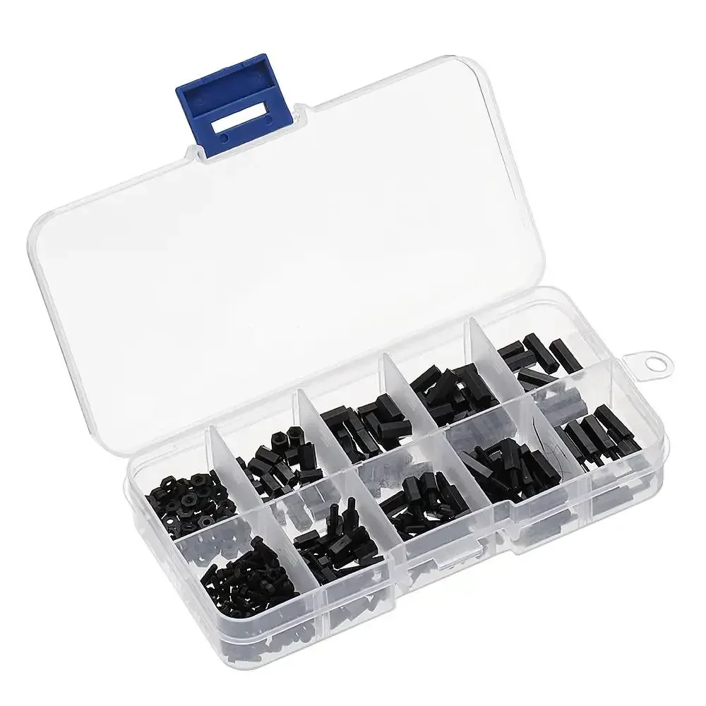 300Pcs M2NH4 M2 Nylon Screw Black Hex Screw Nut Nylon PCB Standoff Assortment Kit