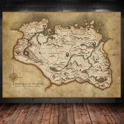 Skyrim Map Art Film Abstract Modern Canvas Painting Posters Prints Wall Art Pictures for Living Room Bedroom Home Decor Cuadros