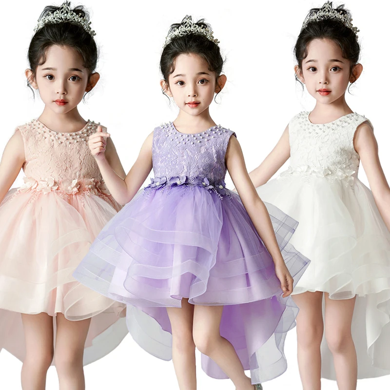 Elegante niña flor boda damas de honor comunión vestidos de cóctel cola de los niños con gradas ceremonia esponjosa vestido Formal