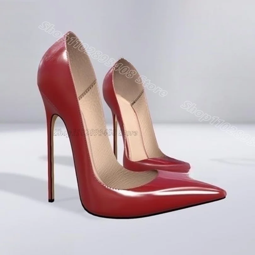 

Red Shallow Slip on Pumps Stiletto Patent Leather Pointed Toe British Style Women Casual Sexy Pumps 2025 Zapatos Para Mujere