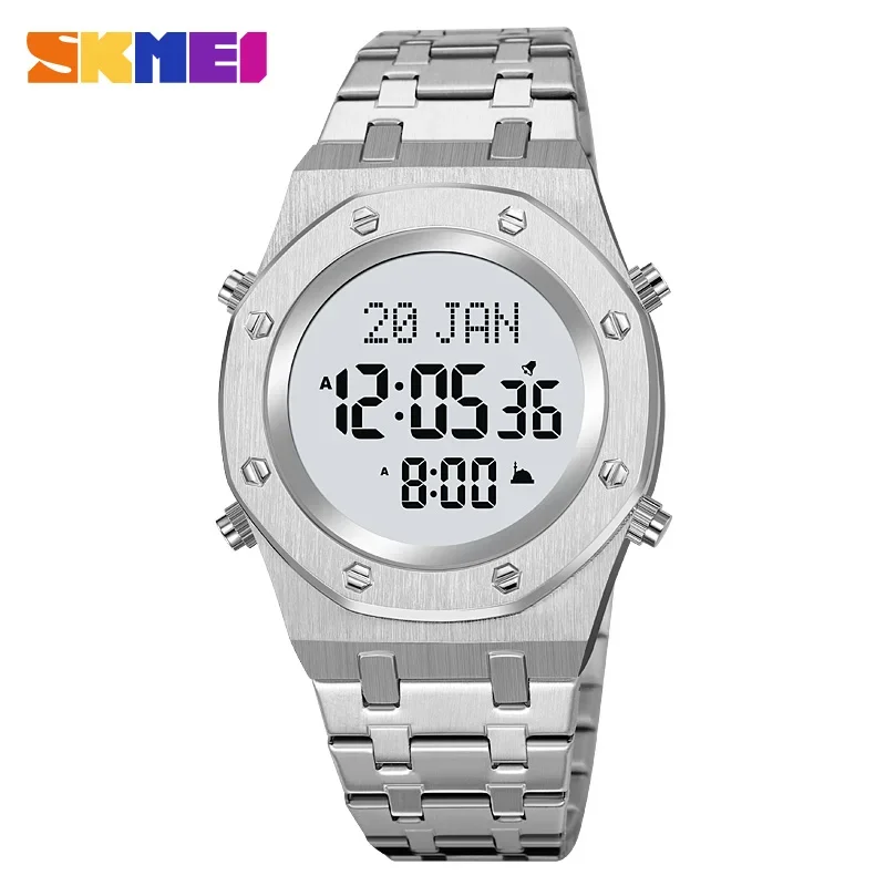 SKMEI 2043 Digital Watches for Men Prayer with Qibla Compass Adhan Alarm Hijri Islamic Wristwatches Mens Back Light Muslim Clock