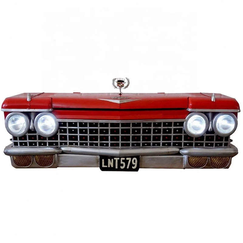 1.4M retro iron wall decoration red car front 3D metal storage box decoration with light locker