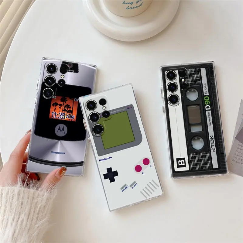 Vintage Game Console Cassette Case For Samsung Galaxy S24 Ultra S23 5G S22 S20 S24 Plus S21 S23FE Clear Phone Cover Camera Funda