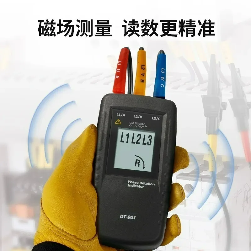 DT-901 3-Phase AC Phase Sequence Tester – Non-Contact Phase Rotation Detector for Industrial Electrical Systems