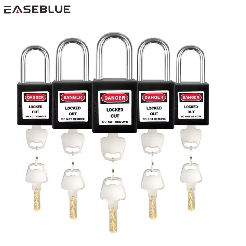5PCS/lot ABS Plastic Security Padlock with Signs Steel Shackle Safety Padlock Red Yellow Green Black Blue