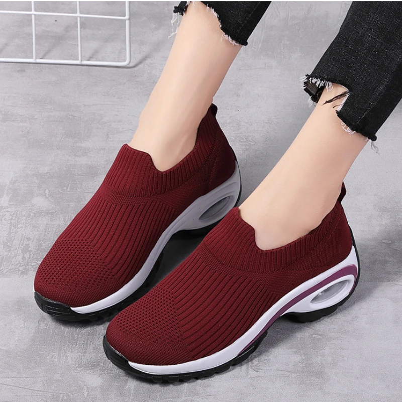 Zapatos deportivos con plataforma de cuña para mujer, zapatillas informales a la moda para caminar, amortiguación, correr, malla transpirable