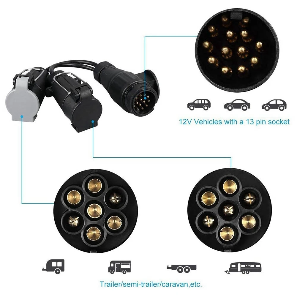 Trailer Extension Adapter 13-Pin to 7-Pin N and S Extension Cord Adapter Trailer Plug with Cover