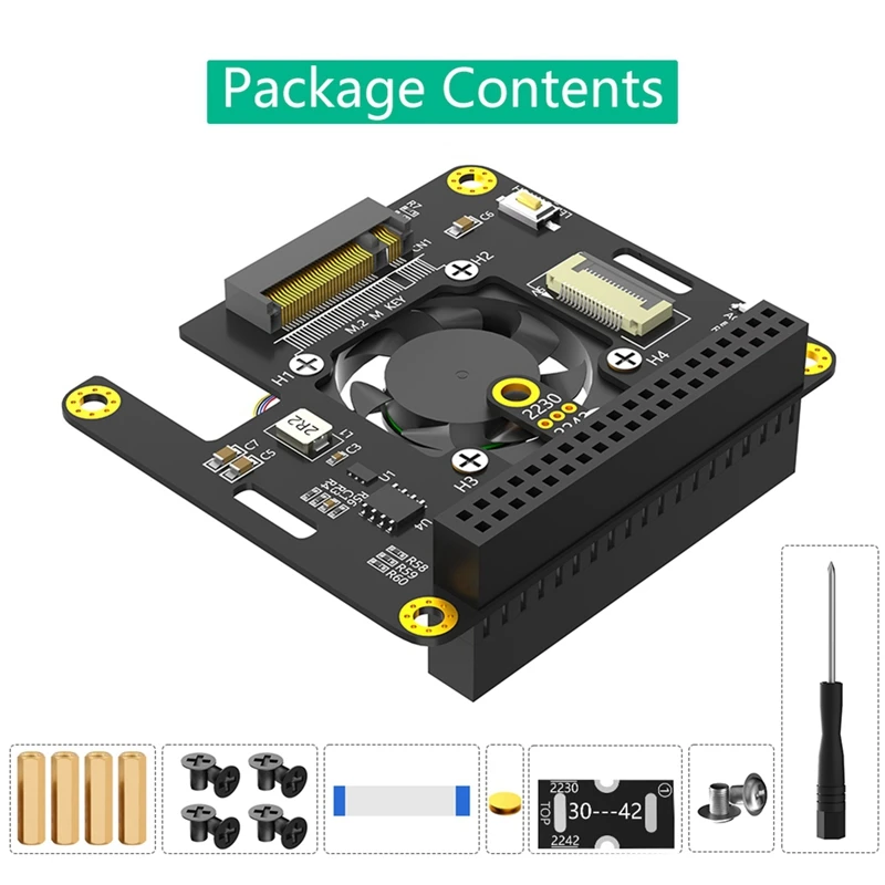 Adattatore combinato 3 in 1 da Nvme a Pcie con ventola di raffreddamento e LED scolorimento automatico per Raspberry Pi 5 Facile da usare Nero