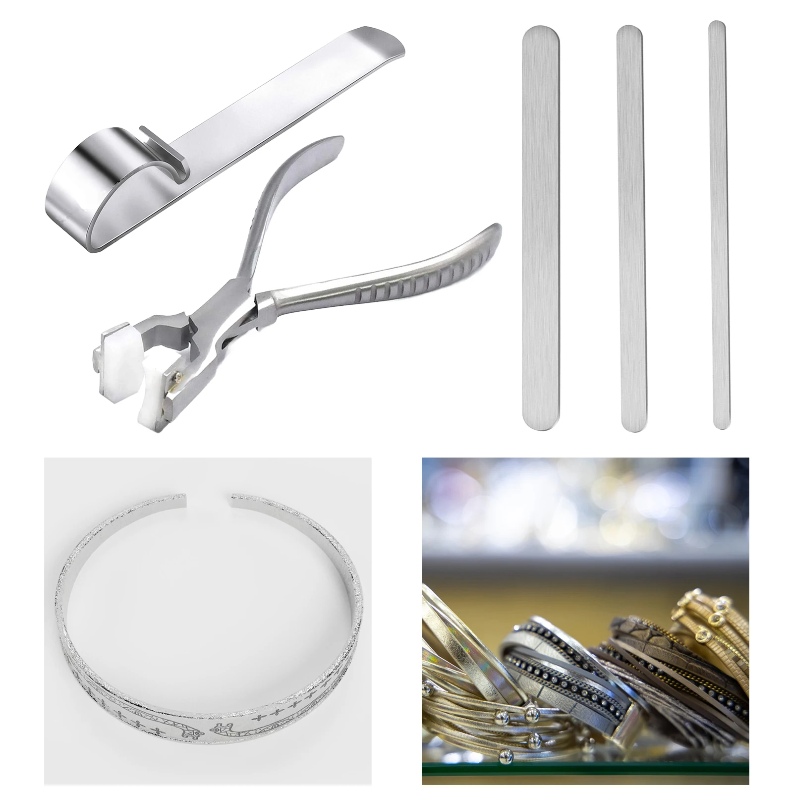 Kit de barras de alicates para doblar pulseras, equipo de 5 piezas, 3 pulseras en blanco, doblador de brazaletes de estampado de Metal, Día de San Valentín