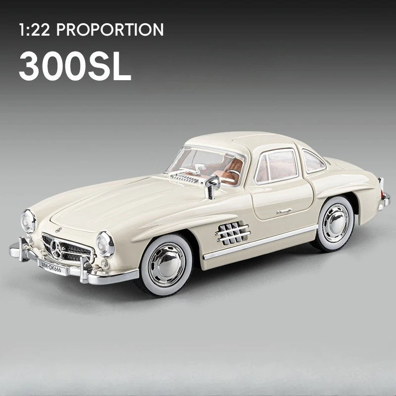 시뮬레이션 1/22 벤츠 300SL 클래식 자동차 모델 소리와 빛 어린이를위한 장난감 차량을 뒤로 당겨 소년 선물 자동차 장식품 미니어처