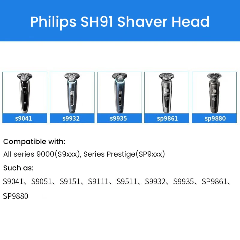 رأس الحلاقة فيليبس SH91 بديل لرأس الحلاقة 3 رقائق + 3 قواطع متوافقة مع جميع السلاسل 9000 Series Prestige