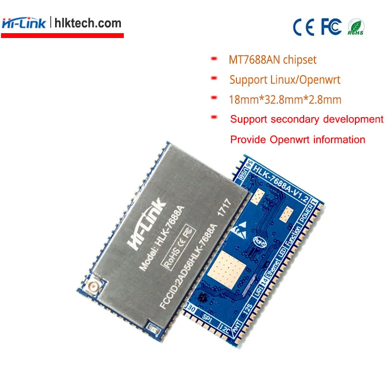 Free Shipping  2pcs/lot MT7688A wifi router module support OpenWrt/Linux HLK-7688A IOT home automation